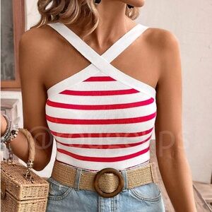 Rouge! White and Red Striped Tank Top